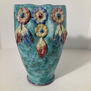 Fratelli Fanciullacci Majolica Vase Italy 6 x 9 x 3"  Signed Flaw